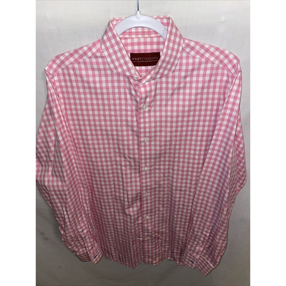 Knotstandard Men’s Dress Shirt Size Medium Pink Striped Business Formal City